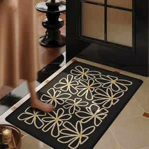 Tapis de salle de bain rectangulaire à motif floral, imitation lin, antidérapant, absorbant, pour entrée de maison - Product Image 1