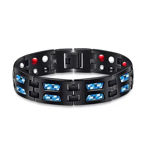 New Wholesale Fashion Antiestatic Carbon Fibre Hand Magnetic Therapy Blood Stainless Steel Jewelry Bracelet For Men