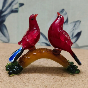 Figurines d'oiseaux bleus en verre soufflé à la main, paire sur branche, décoration artistique, sculpture animale de collection, faite à la main - Product Image 3