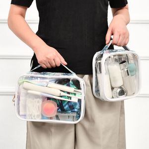 Lot de 2 trousses de toilette transparentes en PVC avec imprimé palmier, personnalisables avec logo, grande capacité, étanches, pour voyage - Product Image 4