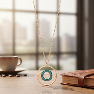 Colgante de Plata de Ley 925 con Diseño de Triángulo y Turquesa CZ, Hecho a Mano en Turquía, Venta al Por Mayor - Product Image 2