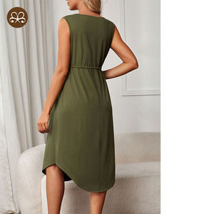 Jupe de maternité décontractée ample à la taille avec cordon de serrage <span class=keywords><strong>Robe</strong></span> de grossesse <span class=keywords><strong>mi</strong></span>-<span class=keywords><strong>longue</strong></span> à ourlet droit incurvé - Product Image 4