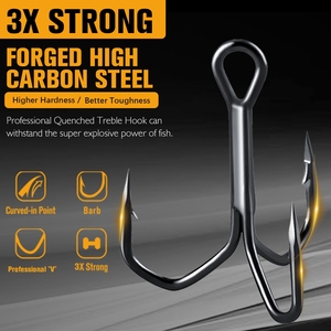 Ami da Pesca Triplo 3X Forti in Acciaio al Carbonio Forgiato, Ami per Esche in Nichel Nero V, Vendita Diretta dalla Fabbrica - Product Image 2