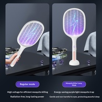 Raquette électrique anti-moustiques triple effet 3-en-1 avec piège à lumière violette pour tuer les moustiques et les mouches, idéale pour l'intérieur, la maison et les dortoirs