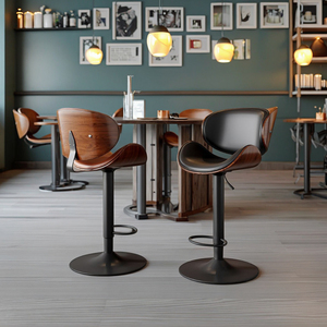 Tabourets <span class=keywords><strong>de</strong></span> bar pivotants réglables <span class=keywords><strong>en</strong></span> cuir Chaises <span class=keywords><strong>de</strong></span> bar avec siège <span class=keywords><strong>en</strong></span> PU Accent <span class=keywords><strong>en</strong></span> <span class=keywords><strong>bois</strong></span> moderne pour îlot <span class=keywords><strong>de</strong></span> cuisine - Product Image 5