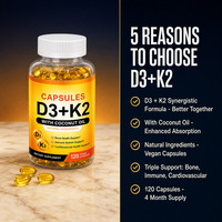 Complément alimentaire pour le système immunitaire, vitamine D3 K2 en capsules, 5000 UI MK7, huile de noix de coco, santé osseuse, 120 capsules végétaliennes