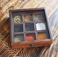 Boîte à épices en bois écologique à 9 compartiments, organisateur de cuisine multifonctionnel personnalisable avec couvercle pour usage domestique