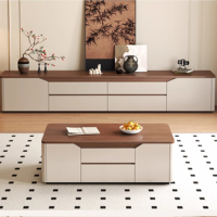 Meuble TV pour petit appartement, style luxe léger, combinaison table basse et meuble TV sur pied pour salon