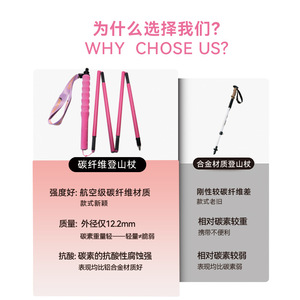 ไม้เท้าเดินป่าแบบพับได้ 4 ท่อน ทำจากคาร์บอนไฟเบอร์ สีชมพู ยี่ห้อ Okhealing - Product Image 3