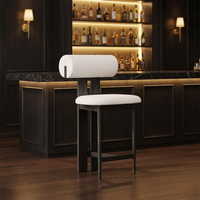 MX377 #   Tabouret de bar au design moderne en bois massif avec dossier en cuir noir, durable et écologique, pour bar à domicile, salle à manger, restaurant, hôtel
