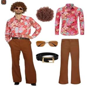 Nuevo Conjunto de 5 Piezas de Disfraz Retro Disco de los 70 para <span class=keywords><strong>Hombre</strong></span>, Camisa de Manga Larga y Pantalones, Traje Retro para Cosplay y Actuaciones en Escenario - Product Image 2