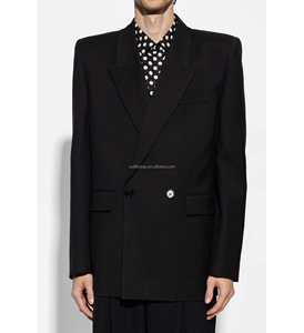 Boxy Fit unisexe femmes noir épaule carrée forte épaule carrée veste rembourrée épaule double boutonnage laine <span class=keywords><strong>blazer</strong></span> pour hommes - Product Image 1