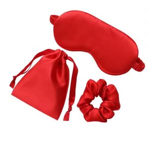 Ensemble de couvre-yeux et chouchous pour cheveux en fibre de bambou 100% avec logo personnalisé imprimé, masque de sommeil avec sac à cordon - Product Image 2
