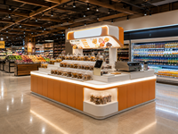 Op maat gemaakte supermarkt snackshop ontwerp, bulkvoedsel displayschappen, winkelinrichting, LED-balie's, turnkey winkelinrichting