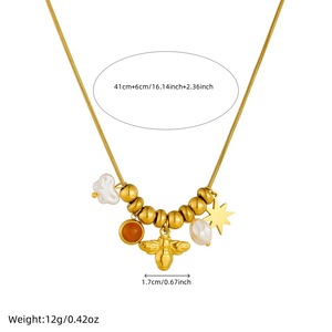 Fashionable Retro Creative Multi Element Pendant Stainless Steel Chain Bee Star Pearl Necklace Unisex Everyday Wear - Product Image 3