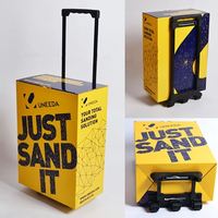 Caja de cartón corrugado reciclable con barra de tracción, caja de carrito, pantalla de POS a color, exhibición de papel de Feria Comercial con tacones
