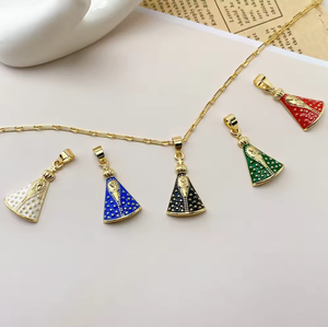 Colgantes de Jesús Malverde Virgen <span class=keywords><strong>del</strong></span> Valle con baño de oro de 18k y circonitas cúbicas pavé - Product Image 1