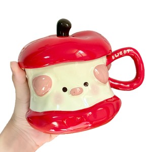 Dragon Nest – tasse en céramique mignonne en forme de cochon pomme, avec couvercle, 301-400ml, cadeau réutilisable pour anniversaire, noël - Product Image 2