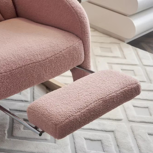 Moderna e Resistente Sedia a Dondolo Rosa per Soggiorno, Interno/Esterno, Relax, Tessuto Teddy, Design con Gambe in Legno, Arredamento per la Casa - Product Image 3