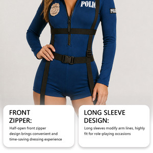 Costume sexy en spandex bleu avec bretelles et fermeture éclair sur le devant, robe une pièce - Product Image 3