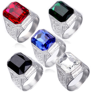 Daihe anel quadrado de aço inoxidável, pedra preciosa multicolorida para homens - Product Image 2