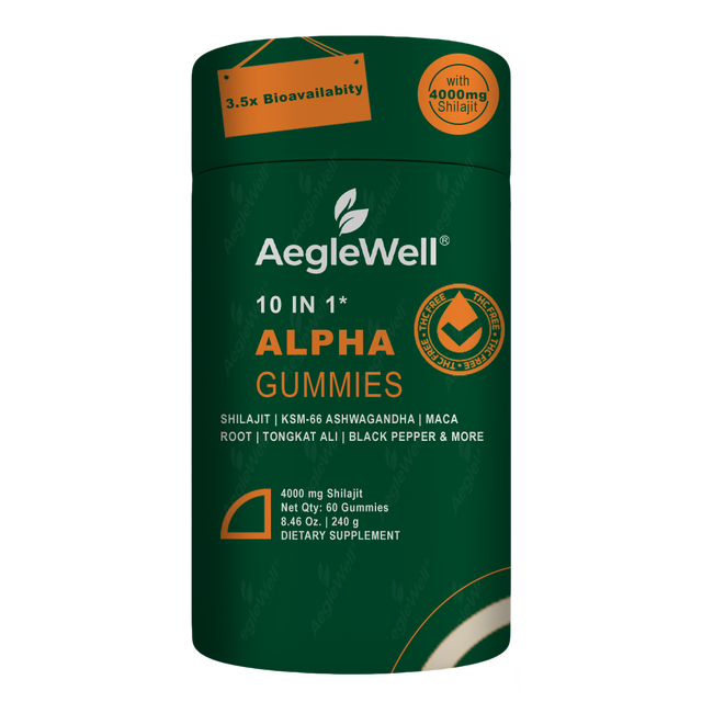 AegleWell 10-in-1 Alpha Gummies with Shilajit, Ashwagandha & Maca, Energy & Vitality Support