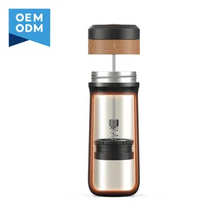 Portable French press Insulated travel cup stainless steel/plastic insulated 8h insulation & 12h Powerful Coffee maker