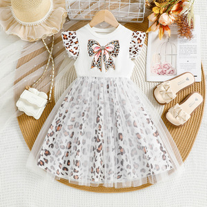 Abito estivo da principessa a maniche corte con stampa estiva per <span class=keywords><strong>bambina</strong></span> da 3 a 10 anni, lunghezza al ginocchio, linea ad A - Product Image 1