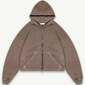 Áo hoodie nam may sẵn 500 gsm, chất liệu dày dặn, kiểu dáng rộng thùng thình, tay áo trễ vai, kiểu dáng hộp, có khóa kéo toàn thân - Product Image 5