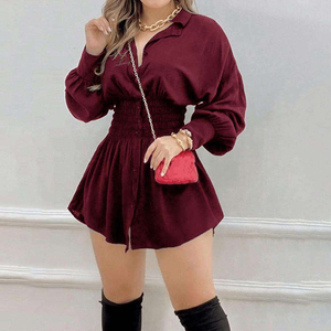 Robe chemise d'été décontractée et chic pour femmes, robe courte imprimée élégante à manches longues et taille haute. - Product Image 3