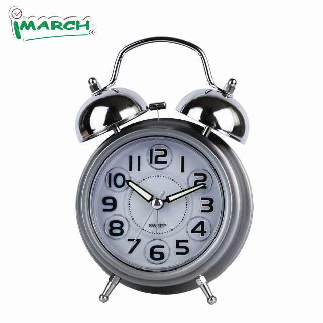 นาฬิกาปลุกส่องแสงเป็นประกายระยิบระยับสีเงิน