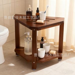 Tabouret de salle de bain en bois Lei Jun 19x40x19.3cm, siège de douche à deux niveaux avec rangement, pliable et antidérapant - Product Image 3