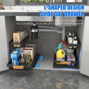 Nouveau Rangement et Organisateur Ajustable à 2 Niveaux pour Armoire Sous Évier de Salle de Bain et Cuisine, avec Tapis de Cuisine et Tiroir Coulissant Simple - Product Image 6