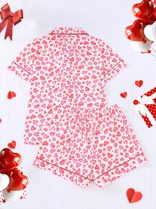 Ensemble de pyjama pour femme en deux pièces, vêtements de nuit courts, haut à manches courtes avec bas, pour la Saint-Valentin, livraison directe - Product Image 2