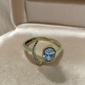 Elegant 22K Gold <b>Open</b> <b>Ring</b> with Oval Diamond and Stone Curve Design Stylish Adjustable Finger <b>Ring</b> for Women Modern Jewellery - Product Image 3