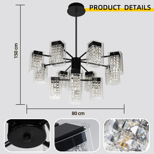 Lustre moderne en cristal noir E27, luminaire suspendu LED 2700K blanc chaud, lampe de plafond à intensité variable pour chambre à coucher, grande taille - Product Image 3