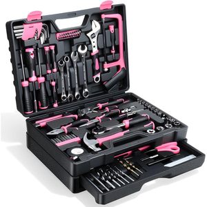 Juego de Herramientas TVERIM de 412 Piezas, con Enchufe de 1/4 Pulgada, de Acero Rosa con Revestimiento de Goma, Kit de Reparación para Hogar y Auto, con Caja de Almacenamiento y Cajones - Product Image 1