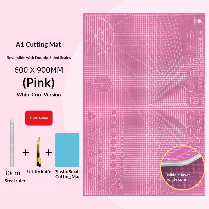 Tapis de découpe 60x90 cm rose avec noyau blanc.