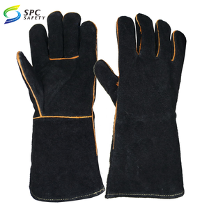 Gants <span class=keywords><strong>de</strong></span> soudage professionnels en cuir <span class=keywords><strong>de</strong></span> vachette fendu, résistants à la chaleur, jaunes, à manchette longue, 14 et 16 pouces, pour usage industriel, cheminée, barbecue, four - Product Image 2