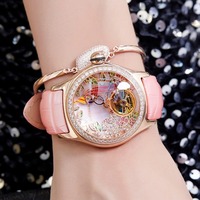Montres de mode REEF TIGER RGA7015 avec diamants, bracelet en acier et cuir véritable, automatiques, étanches, analogiques pour femmes