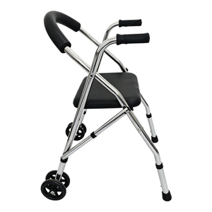 Height Adjustable Walker <strong>with</strong> <strong>Seat</strong> Two Wheel Foldable <strong>Walking</strong> <strong>Frame</strong> Anti Slip Feet Mobility Aid for Elderly Disabled - Product Image 5
