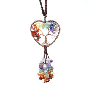 <span class=keywords><strong>Porte</strong></span>-clés en pierre cristal coloré fait à la main avec arbre de vie, 7 pendentifs muraux en forme de gravier, 7 chakra, <span class=keywords><strong>miroir</strong></span> de voiture, 20 pièces - Product Image 4