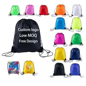 Wholesale Promotional Custom Logo 210D Polyester Drawstring Bags Sport Nylon Backpack Waterproof Gym Fitness Drawstring Bag