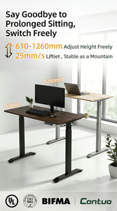 Bureau d'<span class=keywords><strong>ordinateur</strong></span> <span class=keywords><strong>étudiant</strong></span> gris moderne à largeur extensible, réglable en hauteur, avec surface en acier laminé à froid et cadre de bureau assis-debout - Product Image 2