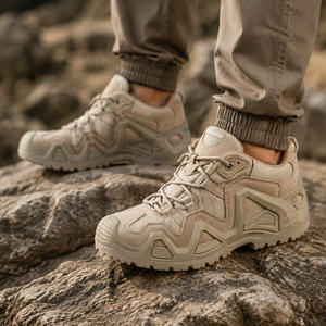 Men Low Cut Tactical Shoes Beige Artificial Nubuck <b>Waterproof</b> Tactical Boots Durable Rubber Outsole Outdoor Training Footwear - Product Image 1