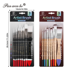 Panwenbo 9Pcs Nylon Mix Cheveux Forme Acrylique <span class=keywords><strong>Pinceau</strong></span> Set Manche en Bois Professionnel Aquarelle Pinceaux pour <span class=keywords><strong>Peinture</strong></span> à l'Huile - Product Image 4