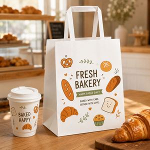 Bolsas de Papel para Panadería con Logotipo Personalizado, Asas Planas, Grado Alimenticio, para Pan y Pasteles, Embalaje para Llevar, Reciclables, Venta al Por Mayor, OEM, ODM - Product Image 3