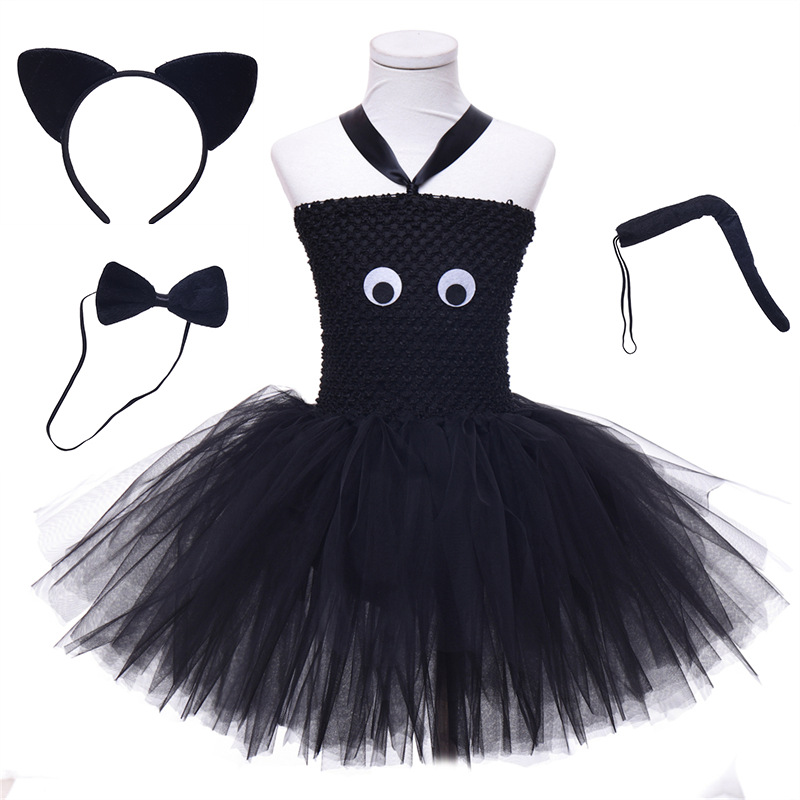 2024 Children's Halloween Costumes - Play Black Cat Tutu Dress