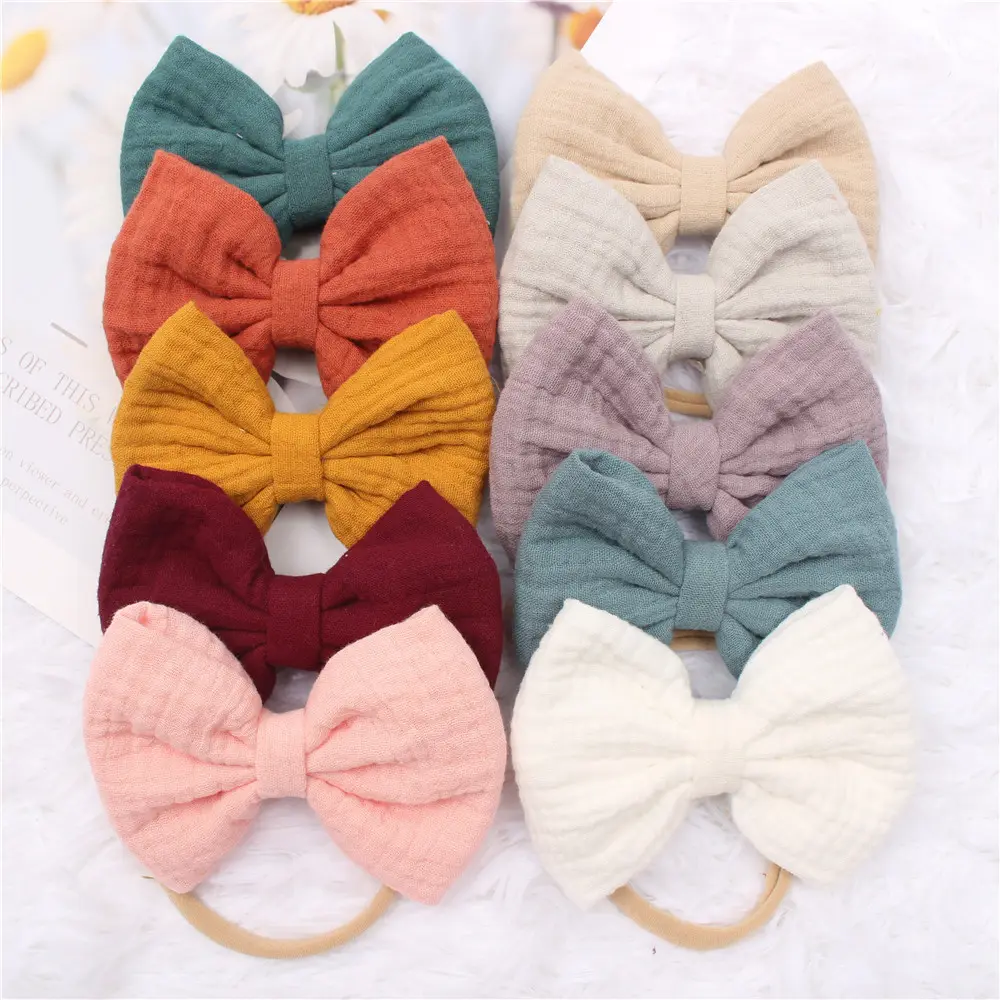 Nylon Band Cotton Big Bow Knot Headband Baby Accessories 2022 Headband Hairband for Infant Toddler