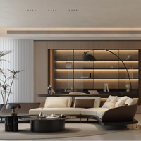 Canapé de luxe italien 4 places en bois modulaire avec revêtement en cuir haut de gamme, ensemble de canapés de luxe pour salon, design moderne pour résidence privée